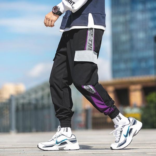 

men's pants boattail side pockets cargo harem 2021 hip hop casual male tatical joggers trousers fashion streetwear, Black