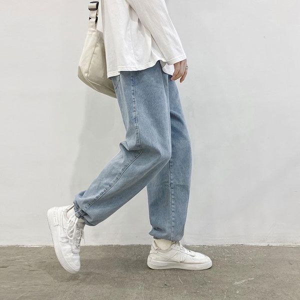 

men's jeans elastic waist tether drawstring straight pants boys' loose streetwear spring and autumn tidal current surprise price, Blue