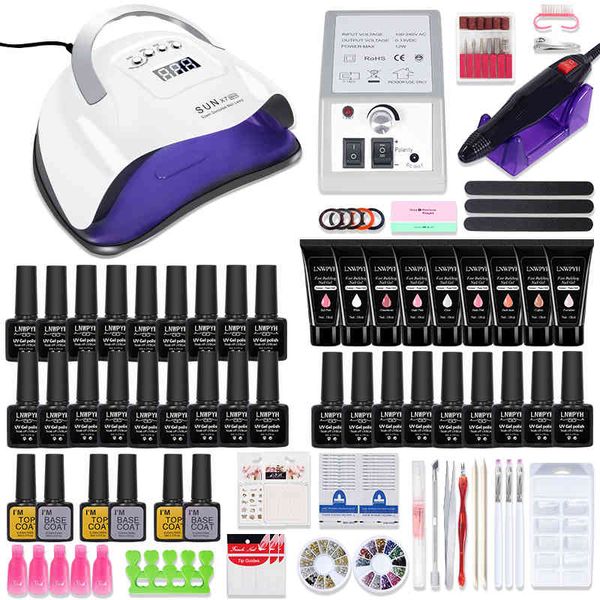 

manicure set 114/54/24w uv led light dryer art 20000rpm drill and 9 quick extension build gel nail kit nail polish kit