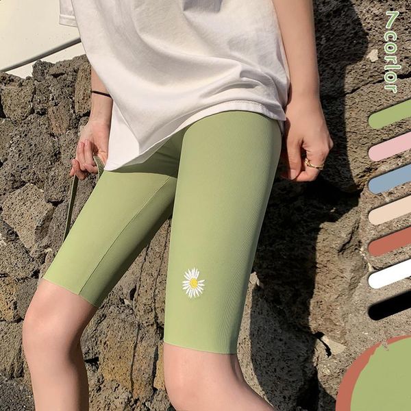 

candy color flower cute basic mini biker shorts elastic high waisted for women summer vintage stretch short pants 2021 women's, White;black