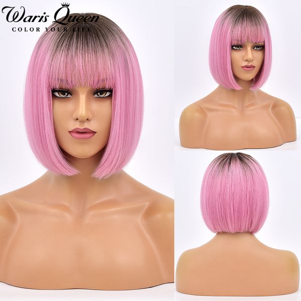 

shortbobwigwithbangsombreblackpinkwigsforcosplaypartydailyhair naturalheatresistantsyntheticwigsforwomen, Black