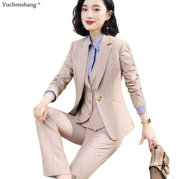 

apricot 3 piece set high-quality women work pant suit blazer suit for office lady business career wear jacket vest and pant 210927, White;black