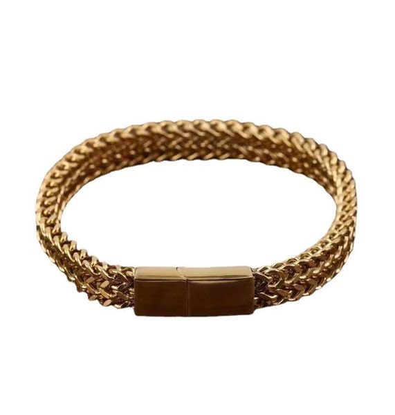 

charm bracelets hip hop rock stainless steel male bracelet punk retro men's wristband customization couple jewelry, Golden;silver