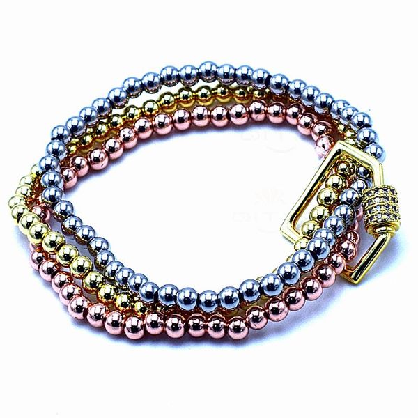 

tennis zirconia shape spiral buckle and mixed color beads bracelets 3 wrap bangles exquisite ladies gift, Golden;silver