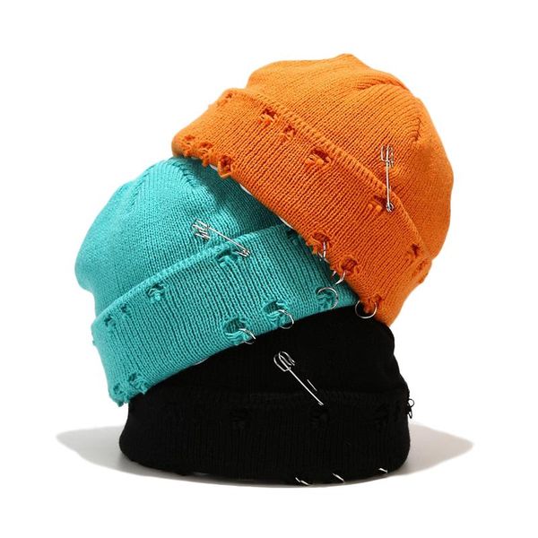 

beanies winter harajuku knitted hat women fashion warm thick men hip hop pin hole skullcap short basic cap