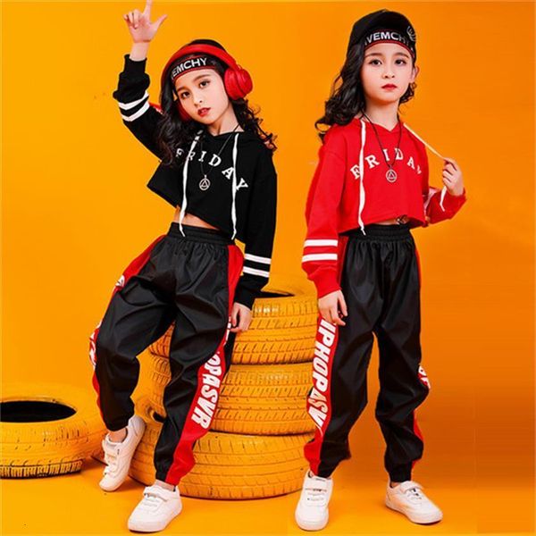 

jazz dance costumes hip hop kids long sleeve hooded jogger pants girls clothes street stage show wear, White