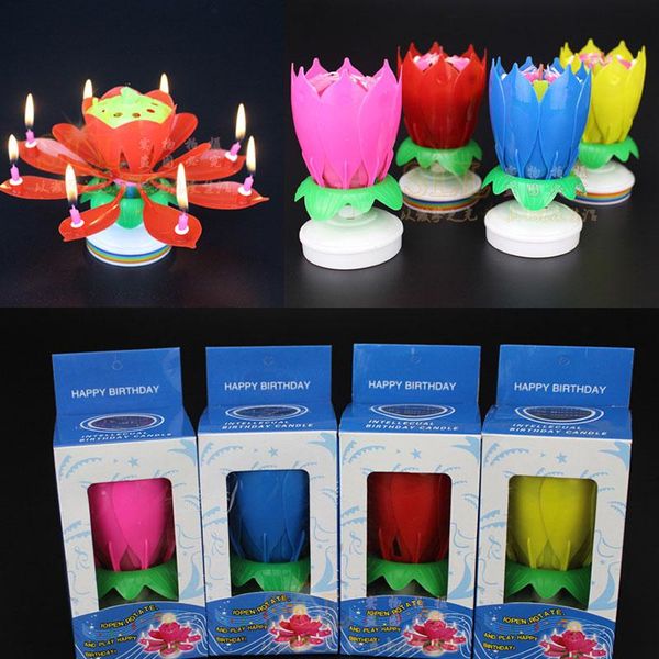 

creative party cake er musical lotus flower rotating happy birthday candle w/ 8 small candles decor gift dropship 1
