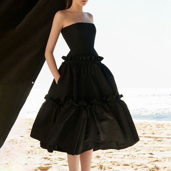 

dresses elegant patchwork midi for women strapless sleeveless high waist slim party es female fashion clothing, Black;gray