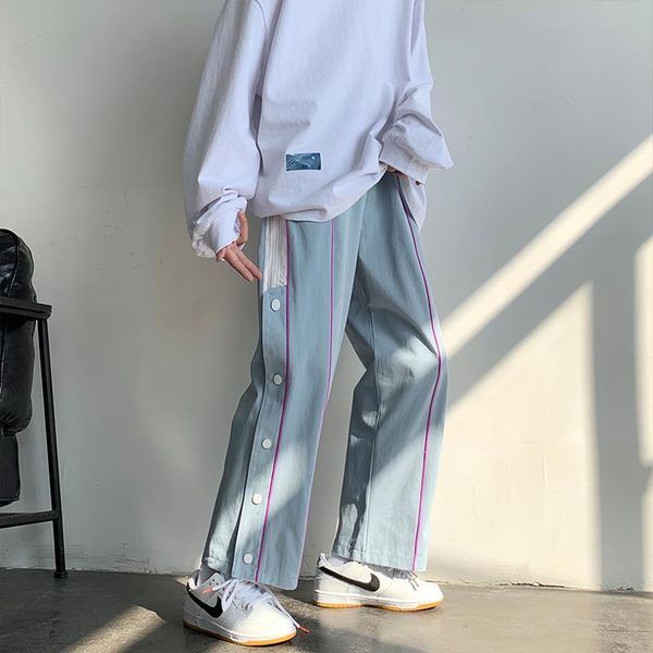 

women's pants & capris street harajuku style buttoned casual men and women korean version of the trend wild loose sports wide-leg strai, Black;white