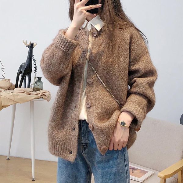 

women's vests camel short coat for women autumn and winter korean lazy loose long sleeve slimming wool knit cardigan, Black;white