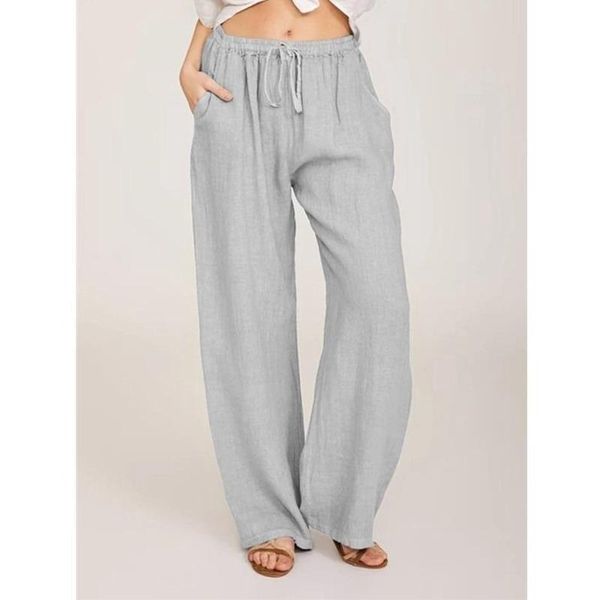 

women's pants & capris 2021 elegant casual spring autumn cotton women solid lace-up elastic waist lady full length wide leg, Black;white