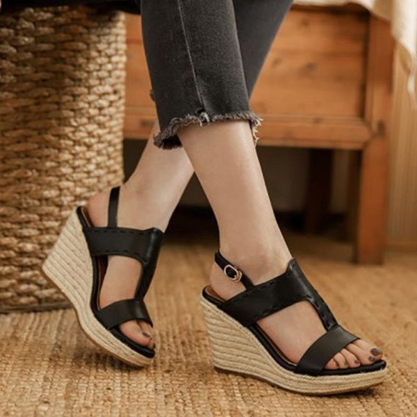 

sandals brand design fashion shoes for women wedges heel platform big size 39 black brown summer female