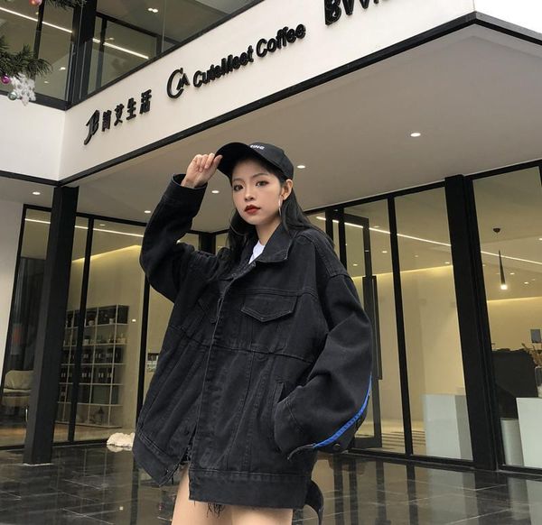 

women's jackets 2021 f harajuku loose frock in black jeans coat women cool street fashion jacket denim, Black;brown