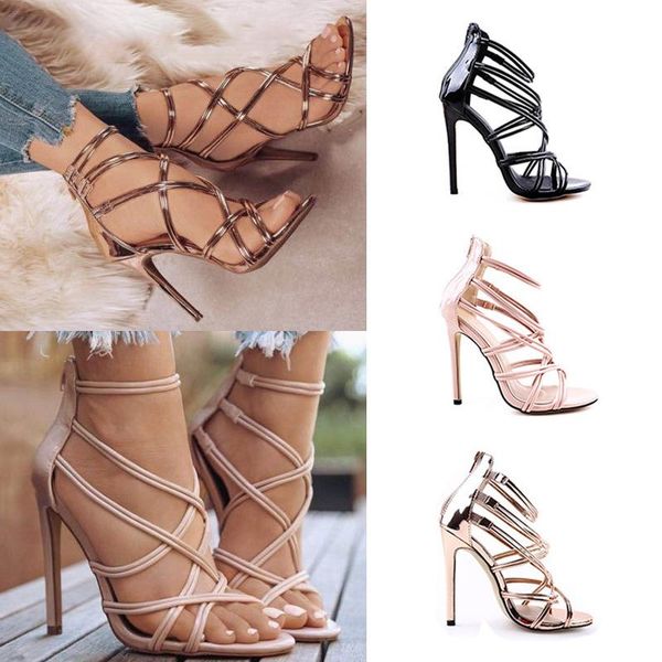 

dress shoes high heels cross straps women party pumps stiletto gold black sandals plus size 43