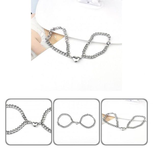 

bangle heart 2pcs modern classic chain paired bracelets stainless steel couple bracelet wear-resistant for party, Black