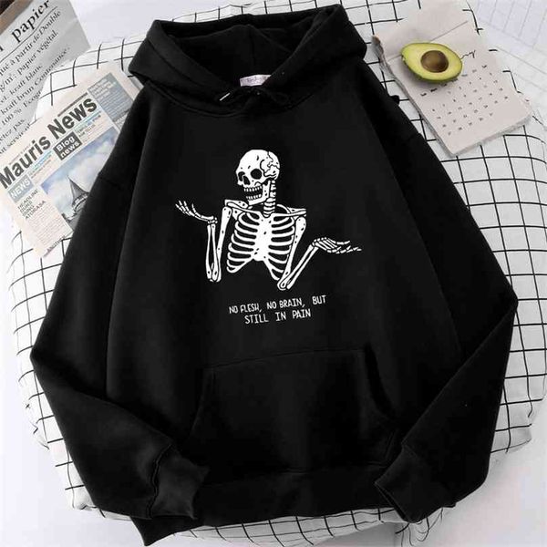 

harajuku hooded sweatshirt retro skeleton print dark punk women winter long sleeve streetwear gothic hoodie 210805, Black