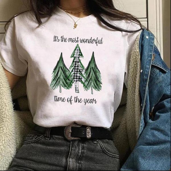 

women t shirts tree wonderful time holiday year christmas tees graphic female ladies womens lady shirt, White