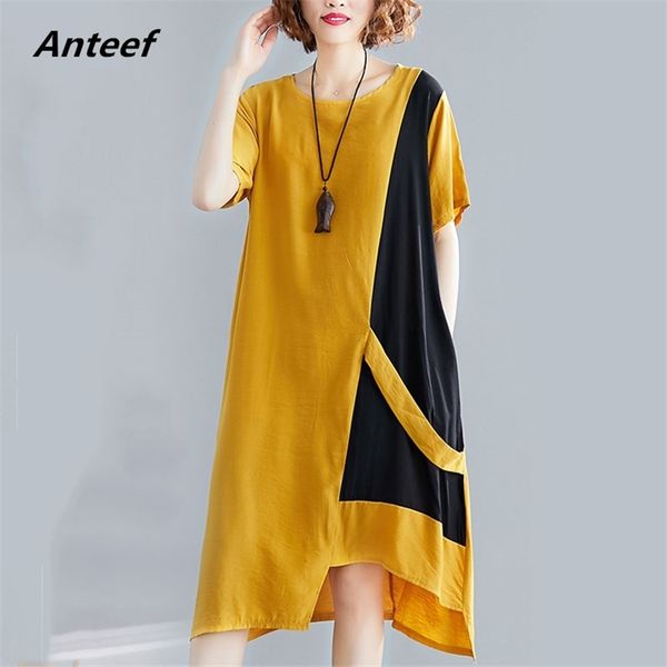 

short sleeve cotton plus size vintage dresses for women casual loose midi summer sun dress elegant clothes sundress 210517, Black;gray