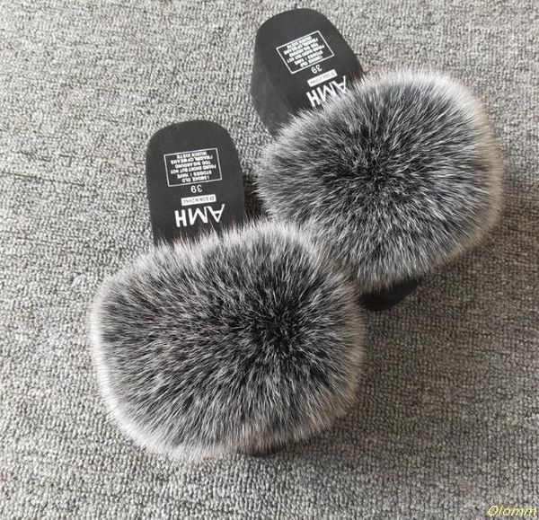 

cm real fur slippers platform women home fluffy with feathers furry summer flats ladies shoes flip flops, Black