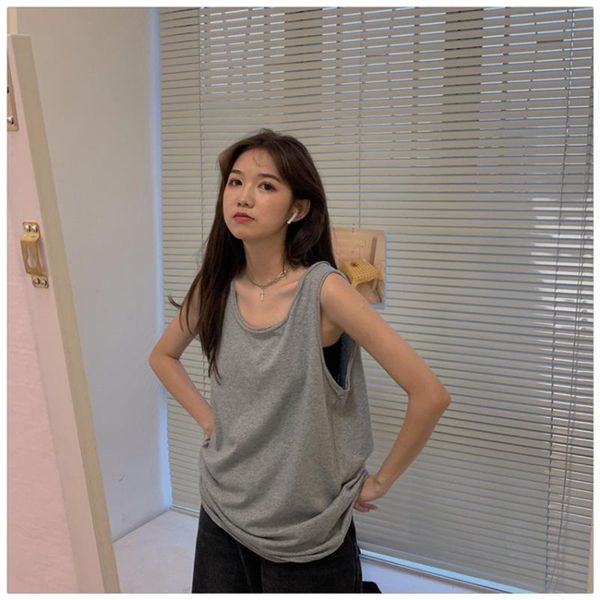 

women's t-shirt 2021 summer sports camisole loose long sleeveless outer wear base polyester all-match black, White