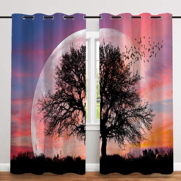 

curtain & drapes 2 pcs/set big tree digital printing thickened cloth nordic window blackout curtains for bedroom and living room