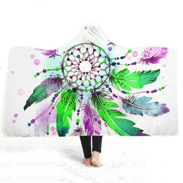 

colorful windbell print hooded cape children double plush office bedroom living room men's and women's nap blanket blankets