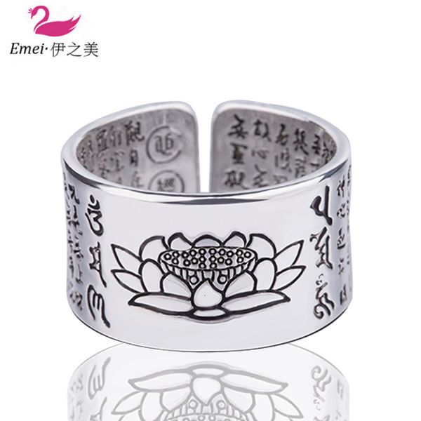 

ring creative thai silver making old lotus heart sutra buddha hand jewelry