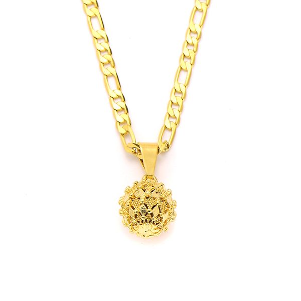 

womens round balls pendant 14k solid gold gf 3mm italian figaro link chain necklace 24", Silver