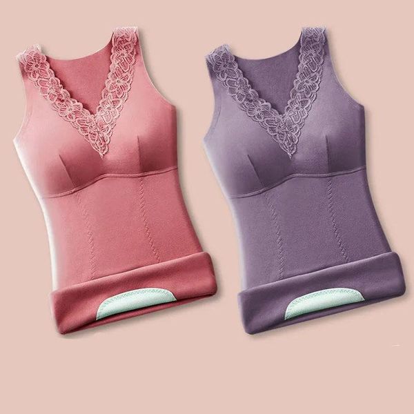 

camisoles & tanks women 2022 autumn winter cashmere tank female warm camisole lace v neck vest cami ladies padded thermal underwea, Black;white