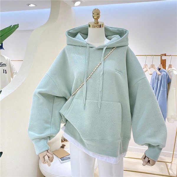 

women's hoodies & sweatshirts sweatshirt women plus velvet thick winter 2021 long-sleeved korean loose simple embroidery hooded pullove, Black