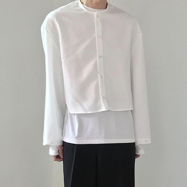 

men's casual shirts / summer wen's fashion personalized customize large size round neck all-match cotton long-sleeved shirt/s-6xl, White;black