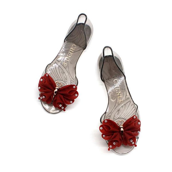 

women casual butterfly peep-toe flat sandals plastic slip-on beach walk shoes transparent ladies summer, Black