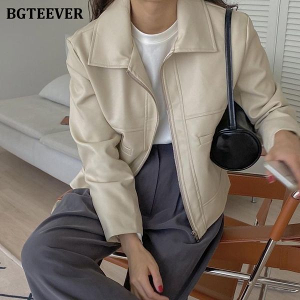 

women's jackets bgteever chic streetwear lapel women pu leather full sleeve zippers female solid coats fashion ladies outwear 2021, Black;brown