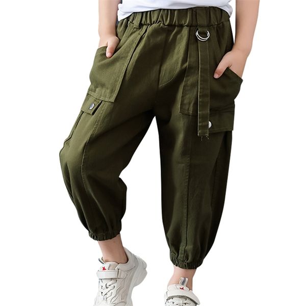 

girls cargo pants solid color children's for pockets children casual style kids clothes 6 8 10 12 14 210527, Blue