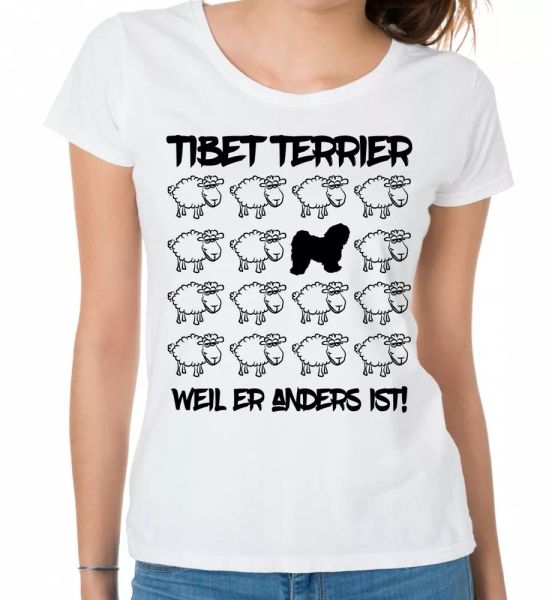 

tibetan terrier ladies t-shirt black sheep women dog dogs fashion, White;black