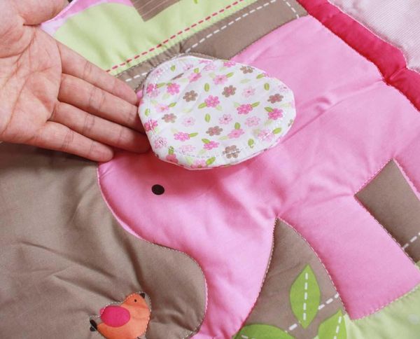 

100% cotton nursery bedding 7piece baby girl elephant crib set (pink blue grey) design sets