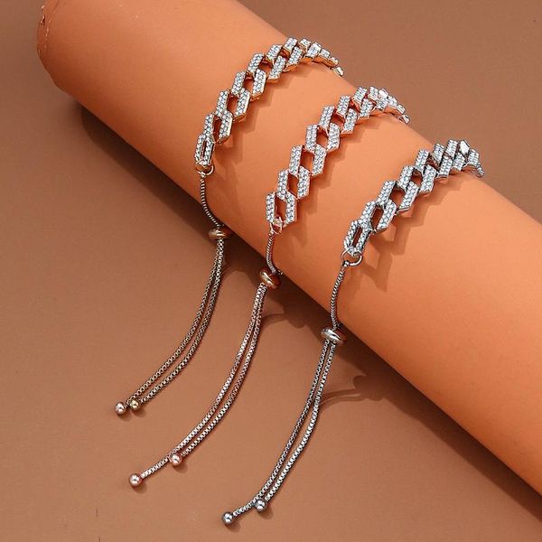 

link, chain 2021 hip hop trendy bracelets exquisite rhinestone crystal woman 3 color figaro easy-wear cords man jewelry, Black