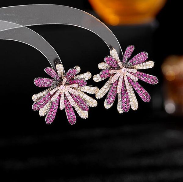 

stud earrings full of inlaid beautiful firework style exaggerated elegant women personality design ear jewelry, Golden;silver