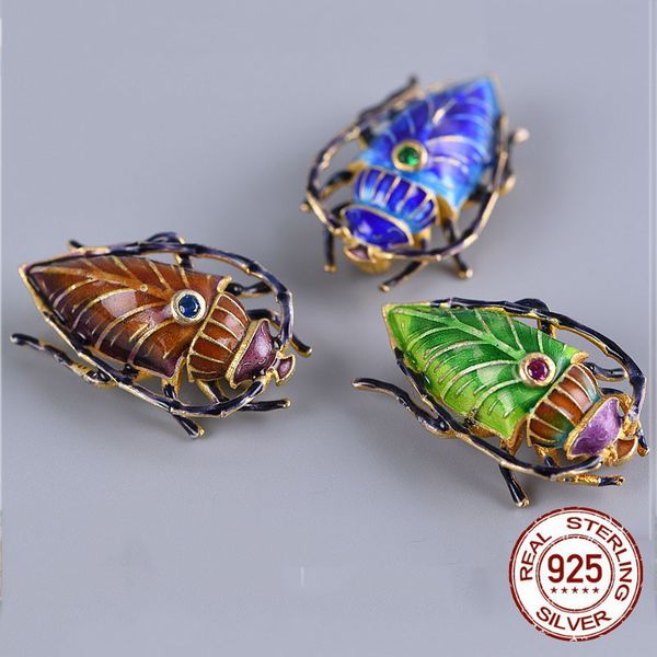 

fashion cloisonne 925 real silver for female old beijing enamel craft insect woman brooch jewelry gifts, Gray