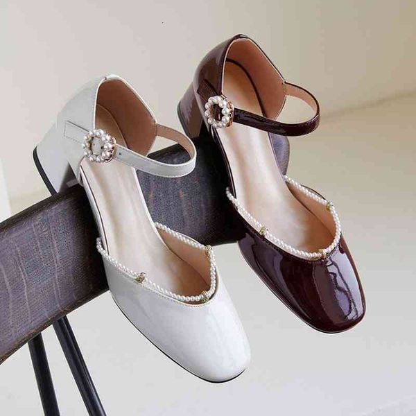 

sandals summer women's sandals genuine leather 22-25cm square toe pearl decoration cow retro shoes wvr4, Black