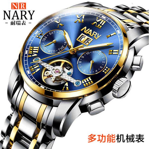 

explosive fashion business men's multi-function tourbillon hollow automatic mechanical watch, Slivery;brown