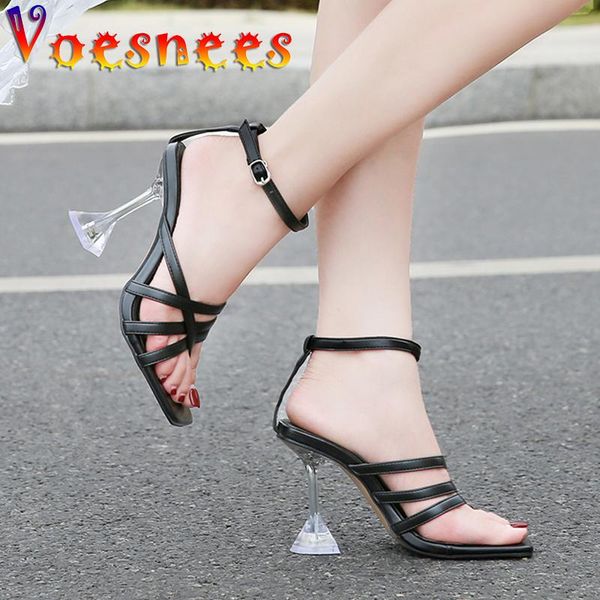 

sandals shoes woman summer transparent heel fashion cross vamp flip-flops ladies everyday office high-heeled, Black
