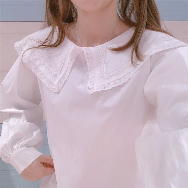 

women's blouses & shirts boutique embroidery peter pan collar long sleeve white cotton sweet kawaii shirt blouse fvup