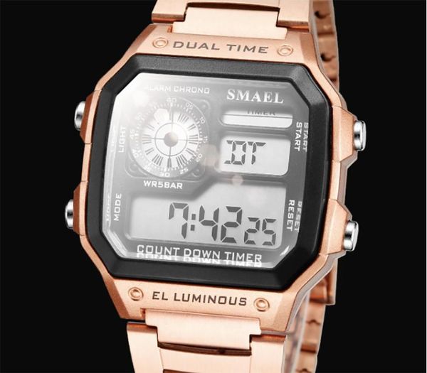 

wristwatches time fashion rose gold couple stainless steel digital luminous wrist watch men water proof 1 buyer, Slivery;brown