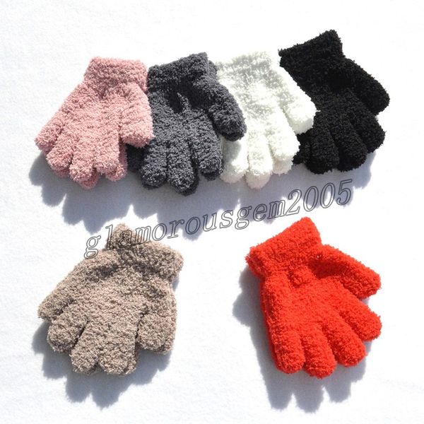 

winter warm plus velvet thick gloves cute winter kids gloves coral fleece children plush full finger keep warm solid gloves, Blue;gray