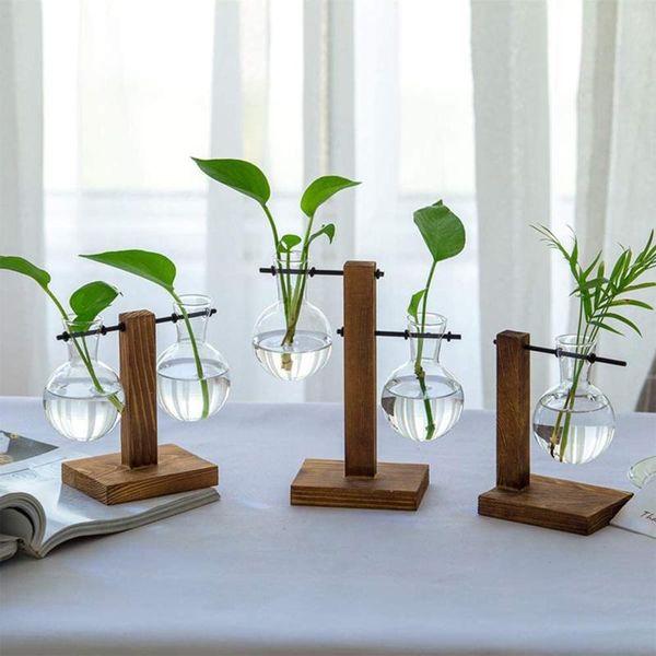 

vases creative wooden stand hydroponic vase glass deskplant container retro light bulb decorative flower pot