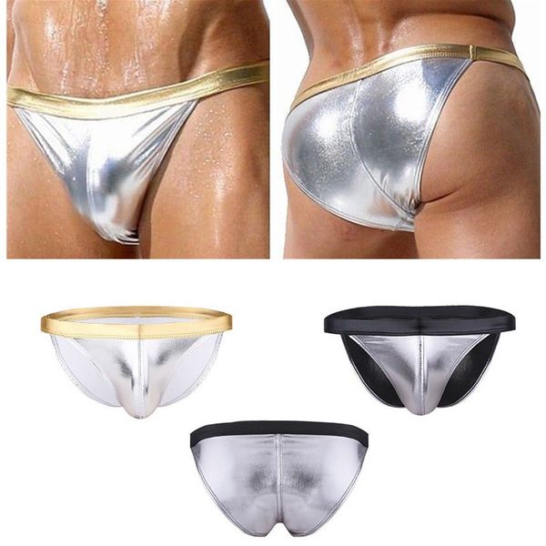 

men's underpants split size patent leather tight briefs, Black;white