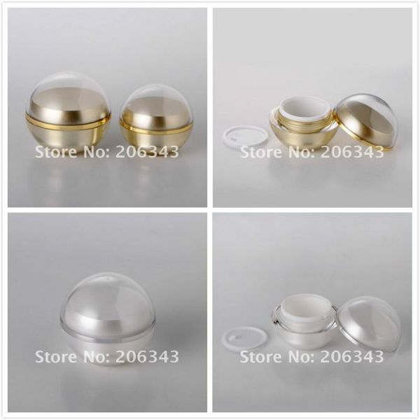 

gold/pearl white acrylic ball shape cream jar for day cream/night cream/essence/moisturizer/gel/ packing plastic storage bottles & ja jars