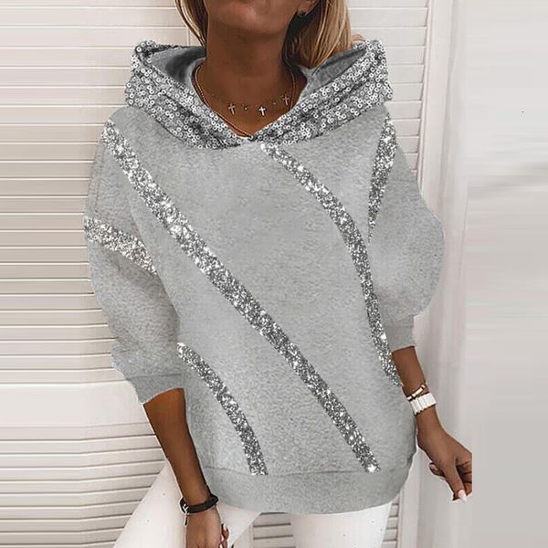 

women's hoodies & sweatshirts women elegant sequin patchwork hooded autumn long sleeve casual pullover streetwear plus size 3xl mxqm, Black
