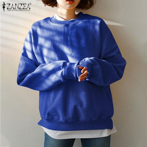 

women's hoodies & sweatshirts zanzea fashion ol 2021 spring autumn long sleeve pullovers oversized casual solid loose streetwears, Black